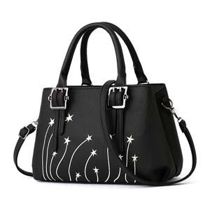 Women Faux-Leather Tote Messenger Bag with Rising Star Decorative Designing