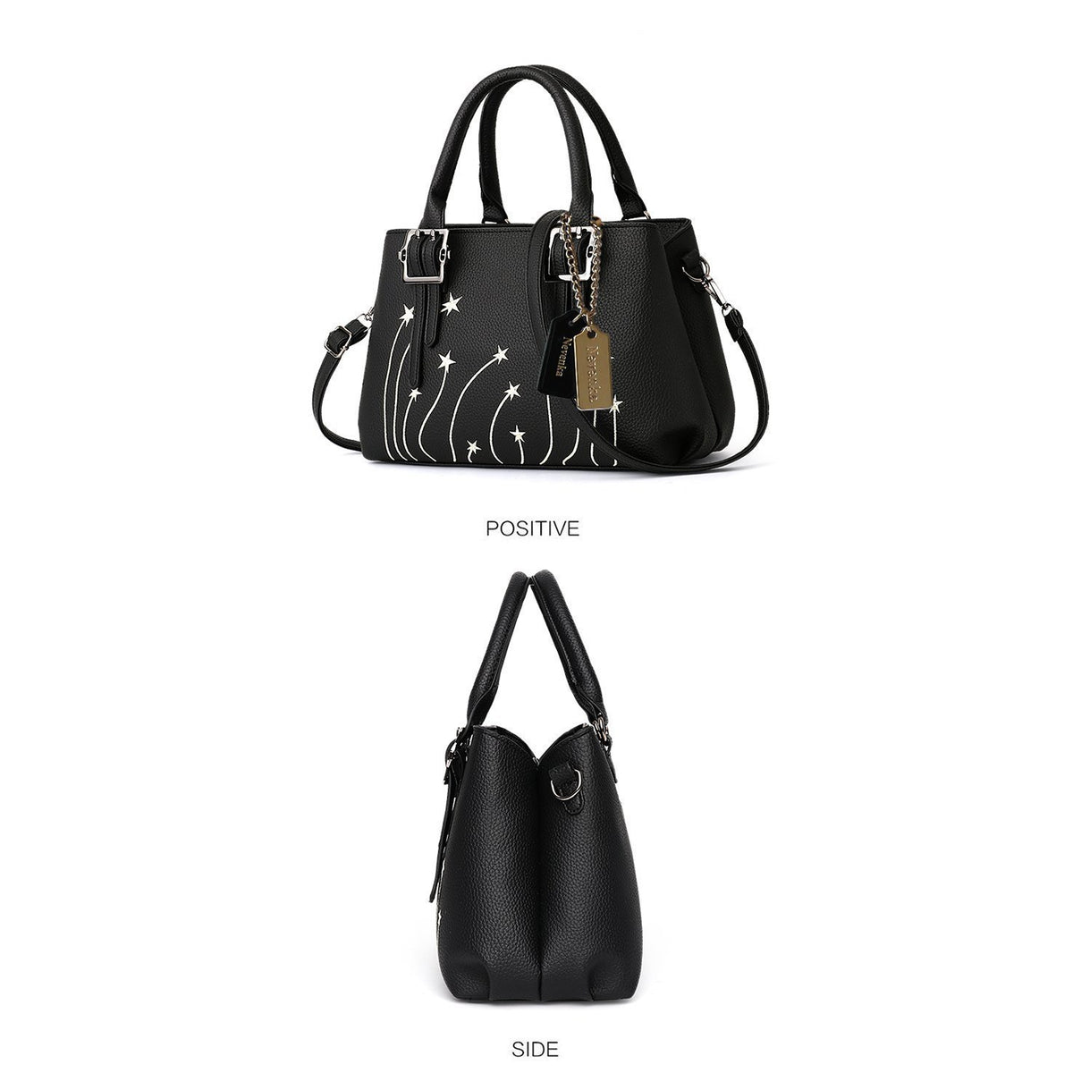 Women Faux-Leather Tote Messenger Bag with Rising Star Decorative Designing