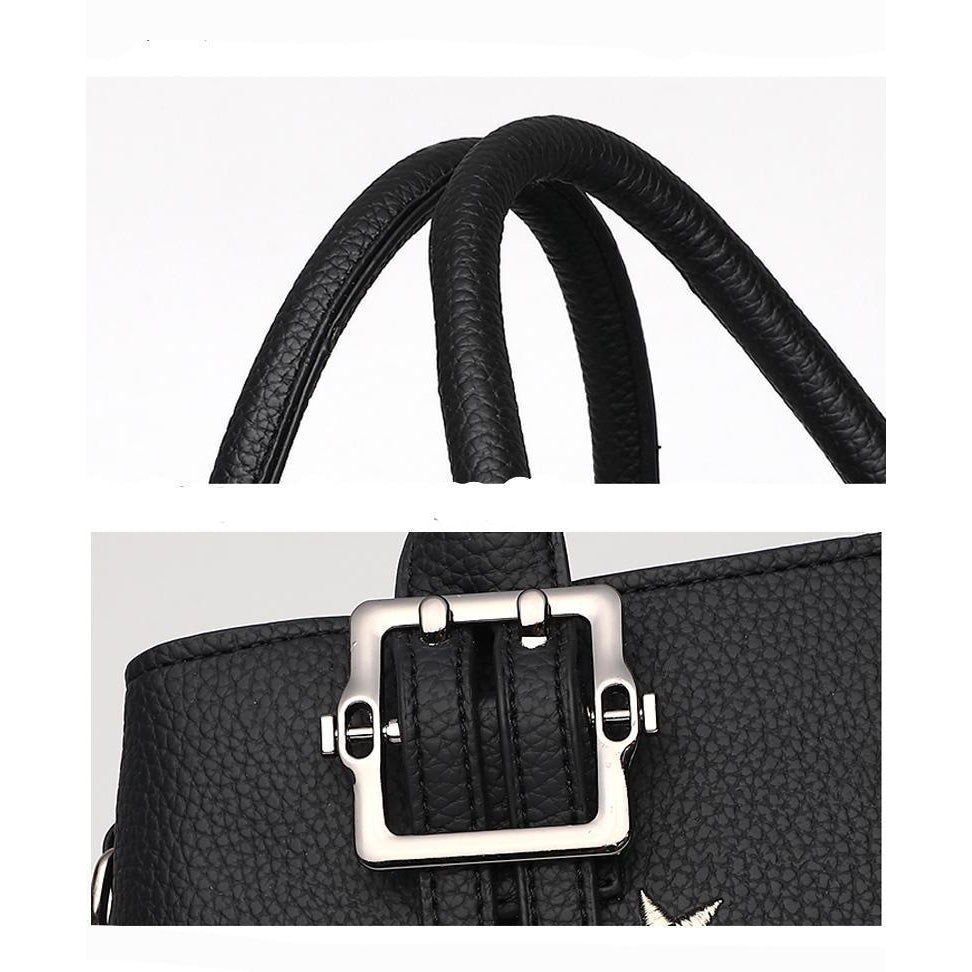 Women Faux-Leather Tote Messenger Bag with Rising Star Decorative Designing