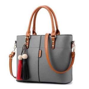 Women Tote Messenger Crossbody Synthetic Faux-Leather Handbag with Red-Black Tassels