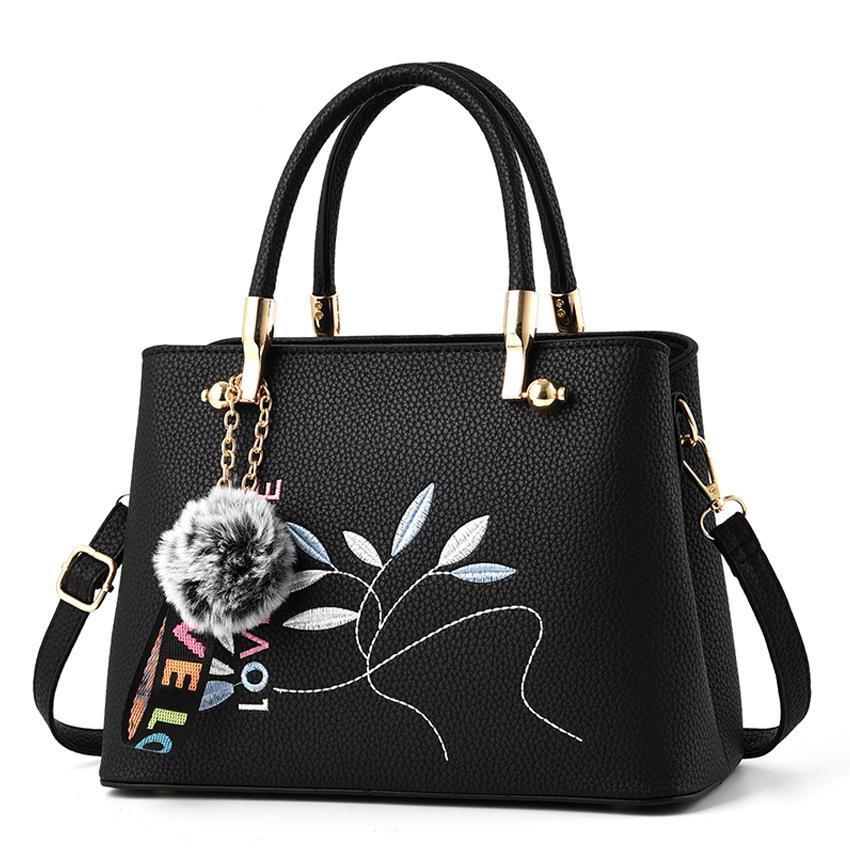 Women Tote Messenger Crossbody Love Embroidery Faux-Leather Bag with ...