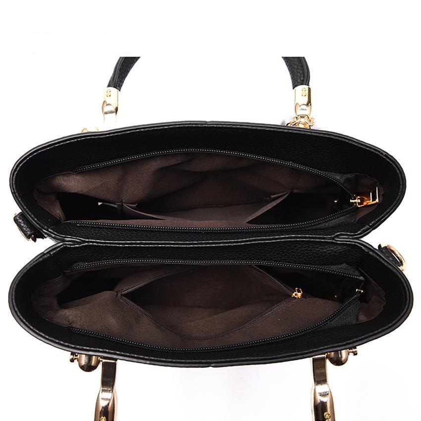 Women Tote Messenger Crossbody Love Embroidery Faux-Leather Bag with Fur Tassel