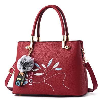 Women Tote Messenger Crossbody Love Embroidery Faux-Leather Bag