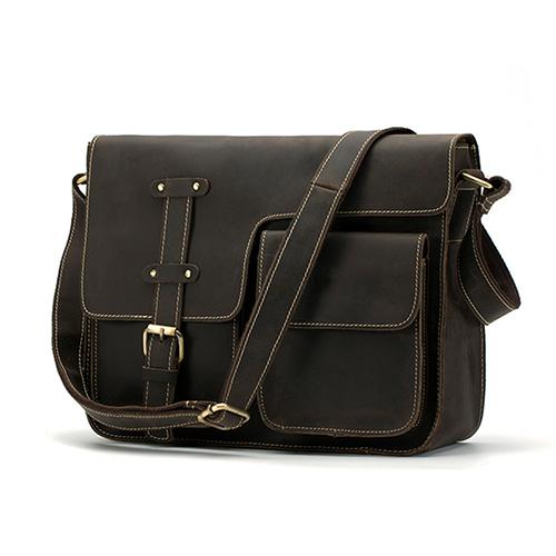 Men Shoulder Cross-body Messenger Leather Bag with Belt-Buckle Design