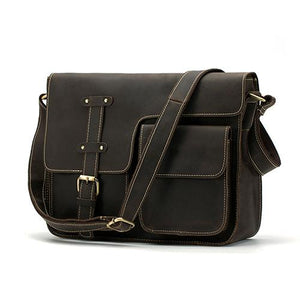 Men Shoulder Cross-body Messenger Leather Bag with Belt-Buckle