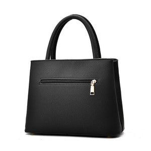 Women Luxury Black Faux-Leather Tote Messenger Bag with a Dazzling Tassel