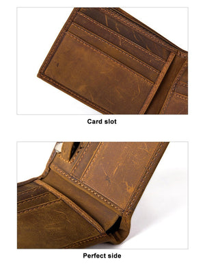 Men Distressed Brown Simple Genuine Leather Wallet