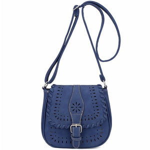 Blue Color Crossbody Messenger Handbag with Buckle Flap Closure Front