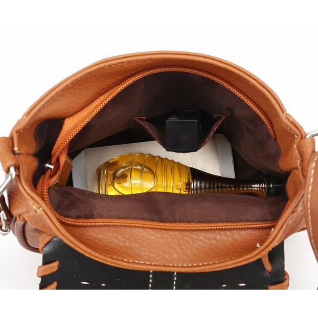 Brown Color Crossbody Messenger Handbag from Inside with Brown Polyester Lining