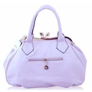 Women Purple Tote Leather Handbag with Floral Design Back