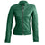Green Leather Jacket for Women with Quilted Shoulders
