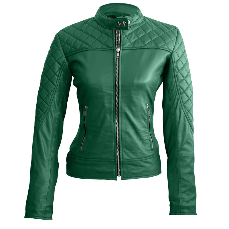 Green Quilted Genuine Leather Jacket